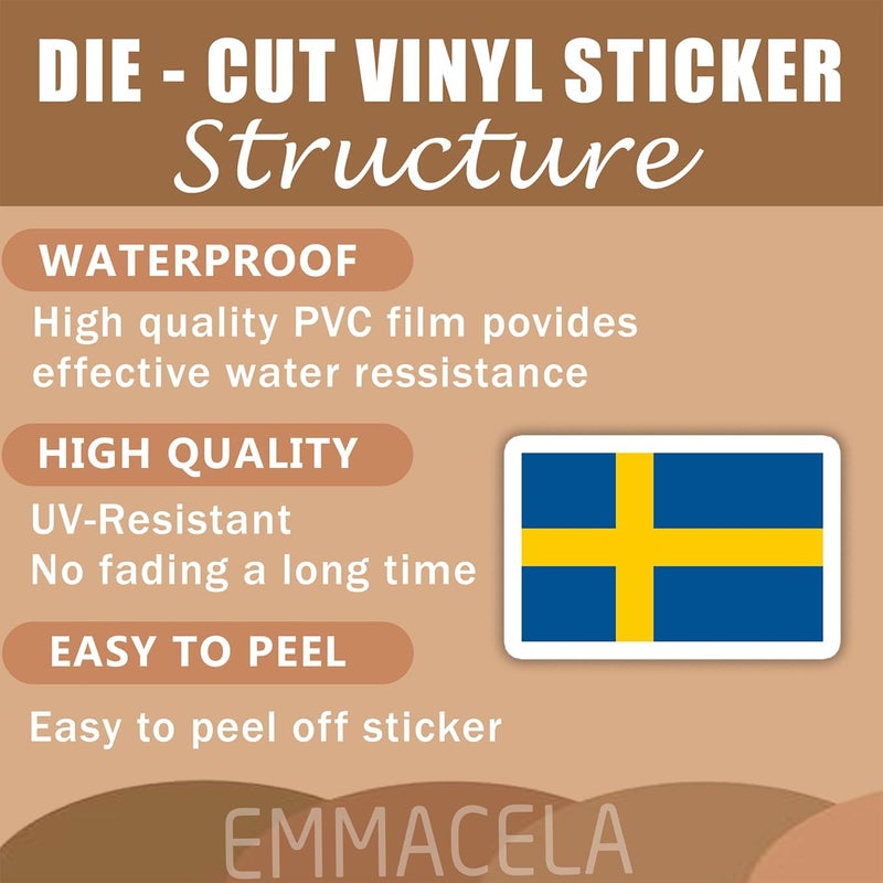 EMMACELA (3PCS) Sweden Flag stickers, Countries Flag Stickers - Waterproof Vinyl Decals For Laptops, Tumblers, Water Bottles, Books, Scrapbooks, Size 3 x 2 Inch - Image 3